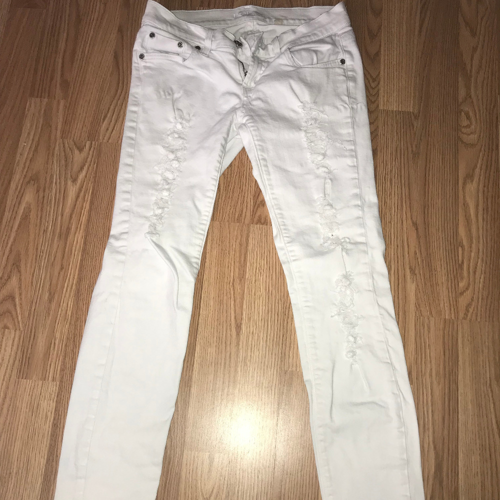 Bebe White Ripped Jeans